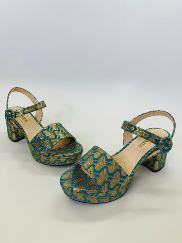 Prada Turquoise and Gold Metallic Sandals Size 38 1/2