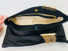 Load image into Gallery viewer, Jimmy Choo Black Suede and Gold Chain Chandra Clutch