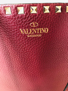 Valentino Garavani Burgundy Vitello Leather Rockstud Tote Bag