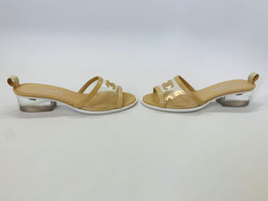 CHANEL Beige Leather and PVC Mules Size 38 1/2