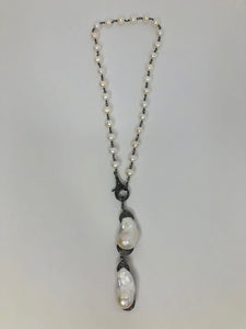 Rainey Elizabeth Long Baroque Pearls and Pave Diamond Pendant