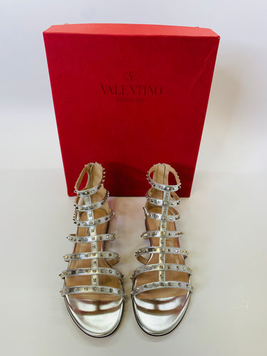 Valentino Garavani Silver Rockstud Sandals Size 35 1/2