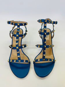 Valentino Garavani Blue Rockstud Sandals Size 38