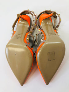 Valentino Garavani Neon Orange Leather Rockstud Slingbacks size 39 1/2