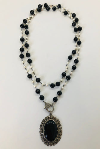 Rainey Elizabeth Pearl, Onyx and Diamond Necklace