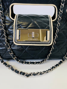 CHANEL Large Black Quilted Leather Clutch With Adjustable Chain Strap
