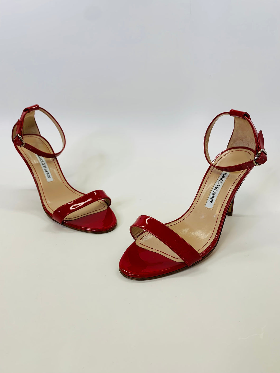 Manolo Blahnik Red Patent Leather Chaos 95mm Sandals Size 39 1/2
