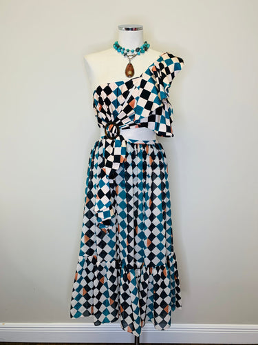 PatBo Check One Shoulder Beach Dress Size S