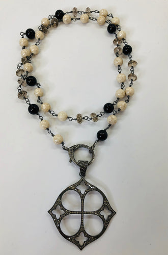 Rainey Elizabeth Pave Diamond and Onyx Necklace