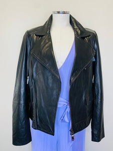 J Brand Black Leather Moto Jacket Size L