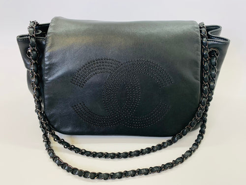 CHANEL Black Studded Accordion Flap Bag