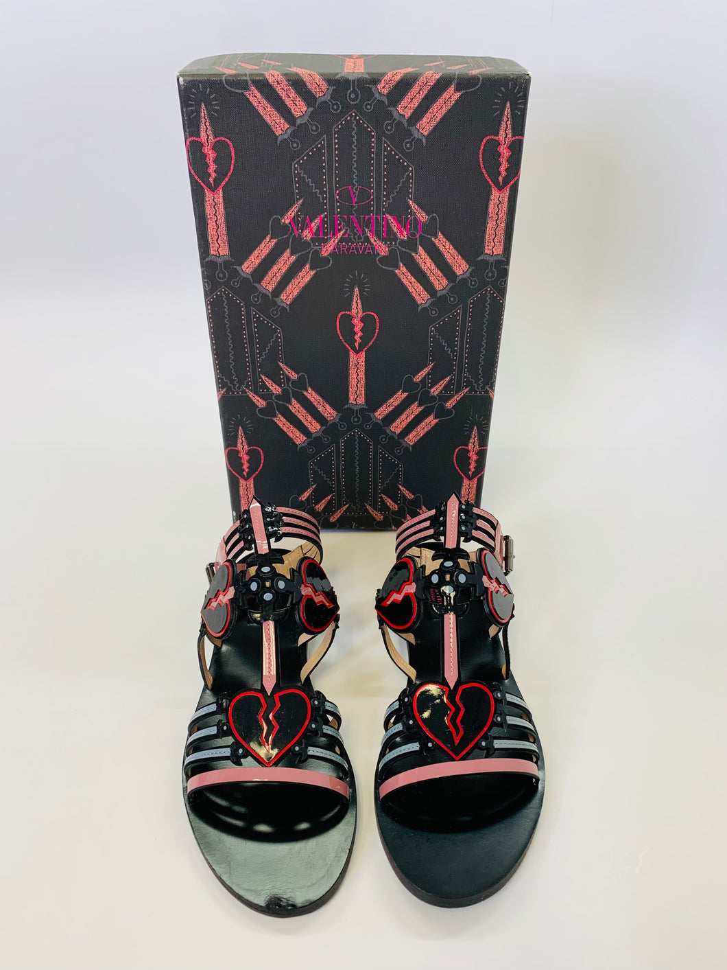 Valentino Garavani Pink and Red Heart Sandals Sizes 37 and 39 1/2
