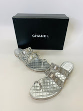 Load image into Gallery viewer, CHANEL Silver Metallized Leather Flat Thong Sandals Size 40 1/2