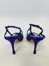 Load image into Gallery viewer, Manolo Blahnik Purple Satin and Multicolor Jeweled Sandals Size 36 1/2