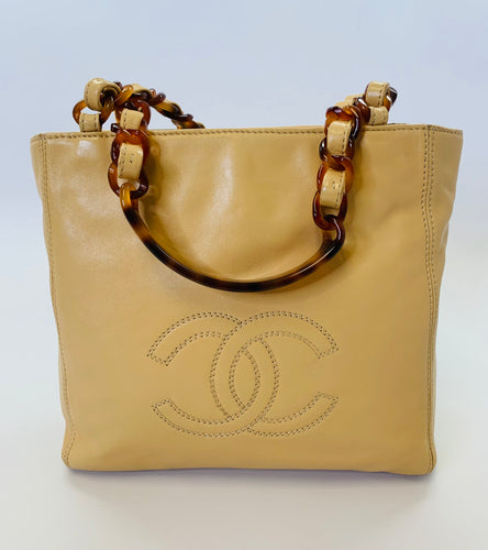 CHANEL Vintage Camel Leather CC Tote Bag