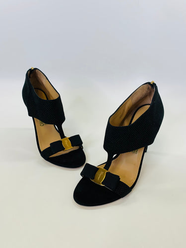 Salvatore Ferragamo Black Suede Zip Back Sandals Size 9