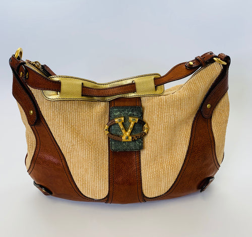 Valentino Garavani Leather and Raffia Shoulder Bag