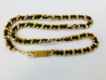 Load image into Gallery viewer, CHANEL Vintage Gold Plated Metal and Black Leather Belt size L