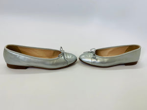 CHANEL Black Leather Made in Italy Shimmer Ballet Flat Shoe Size 37 US: 7  Shoes