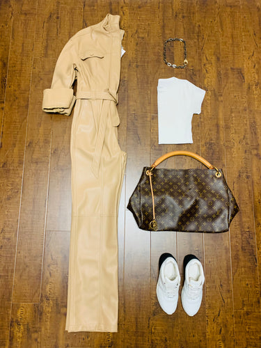 Jonathan Simkhai Camel Vegan Leather Jumpsuit Sizes 2 and 6
