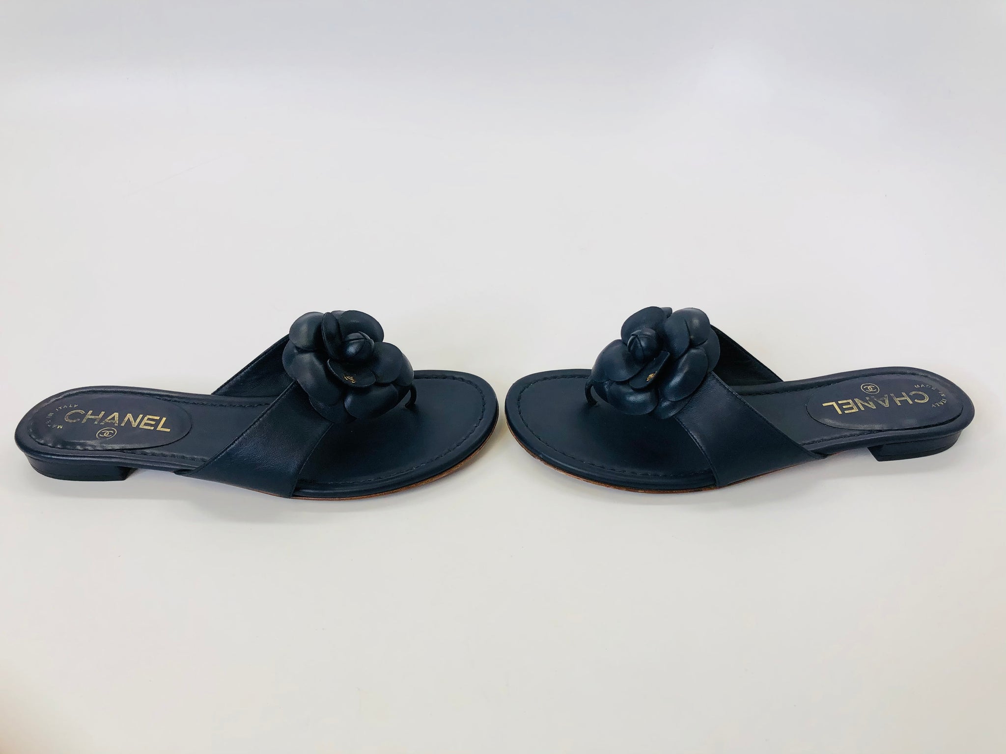 CHANEL Navy Blue Camellia Sandals Size 38C – JDEX Styles