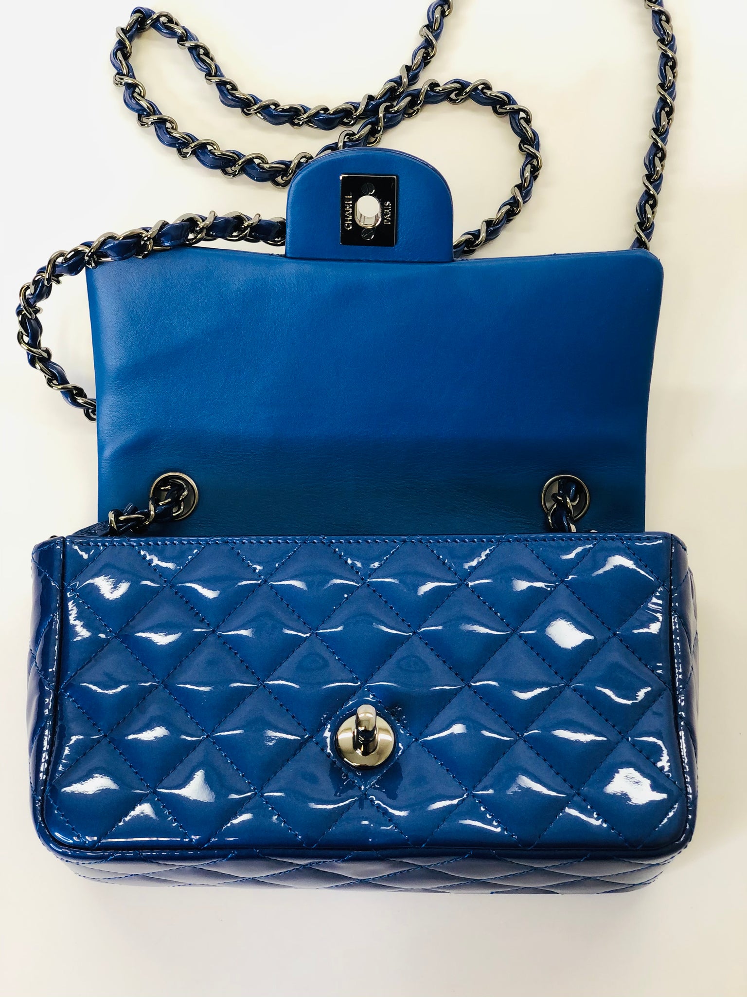 blue chanel mini flap bag