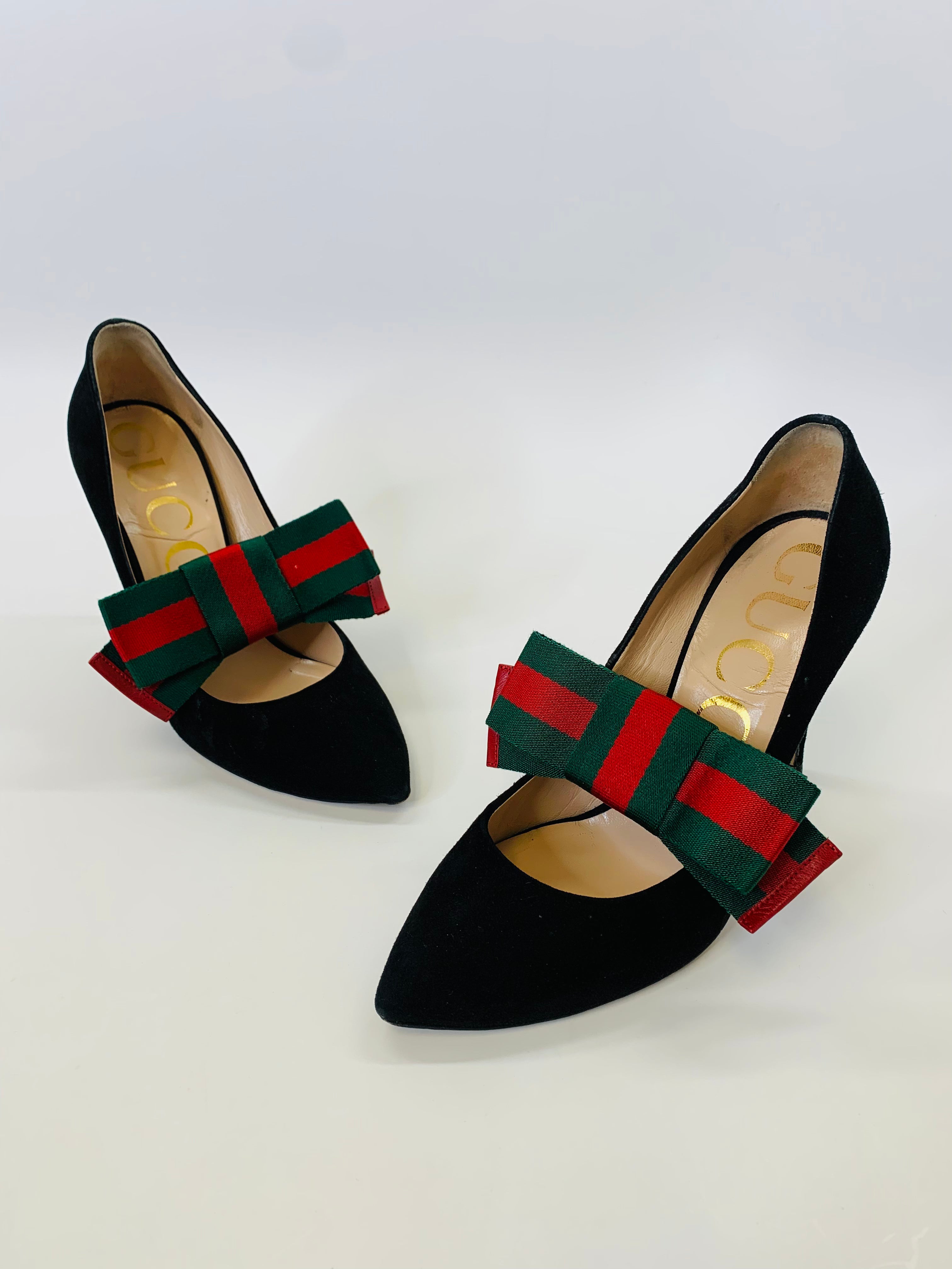 Gucci Web Bow Slide Sandals in Black Size 36