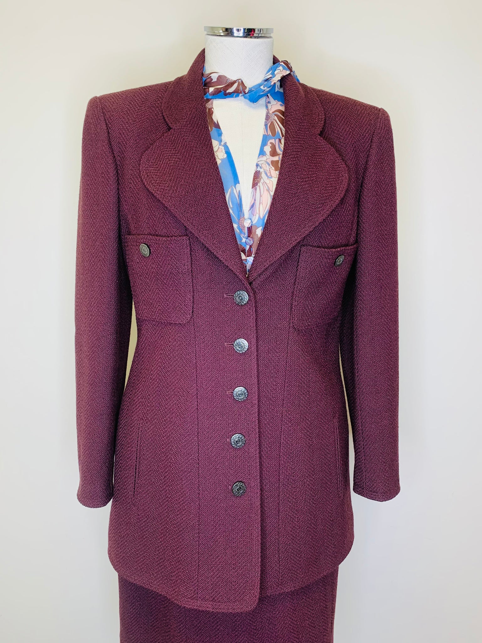 CHANEL Aubergine Jacket With Silver CC Buttons Size 42 – JDEX Styles