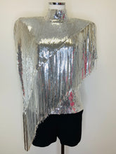 Load image into Gallery viewer, Balmain Silver Sequin Asymmetrical Fringe Top Size 38