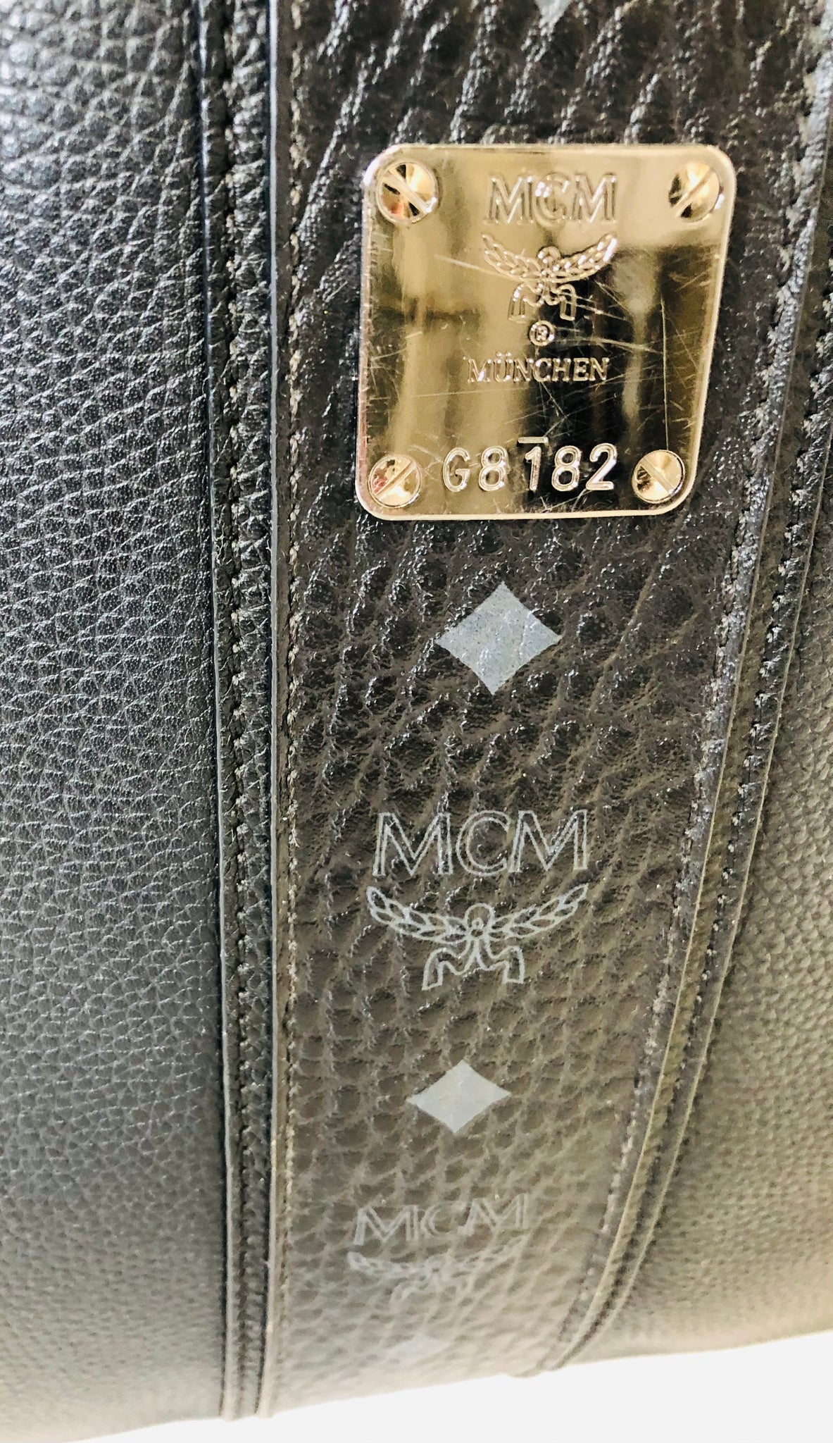 MCM Liz Medium Black Leather and Visetos Shopper Tote Bag and Zip