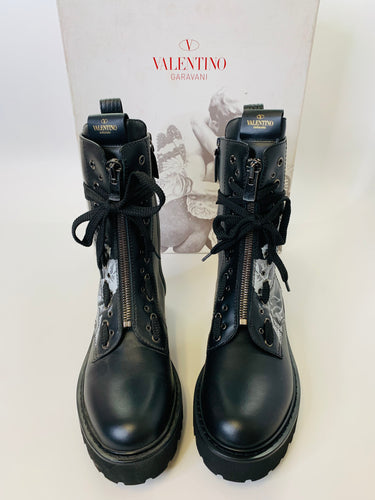 Valentino Garavani Black and White Combat Boots Sizes 37 and 38