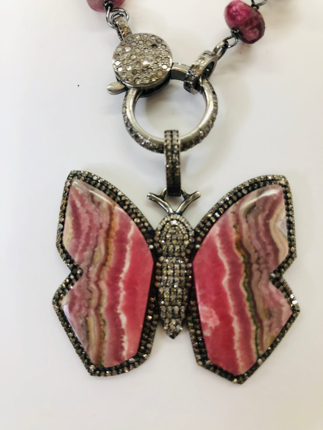 Rainey Elizabeth Rhodocrochite Butterfly Pendant