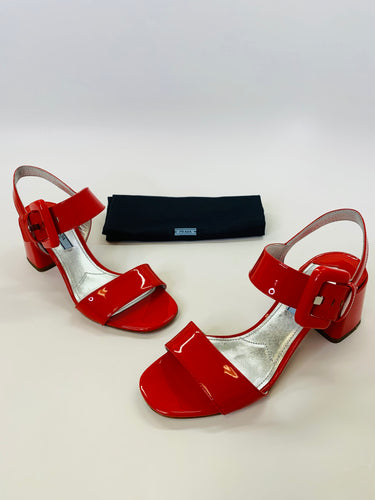 Prada Red Patent Leather Sandals Size 38