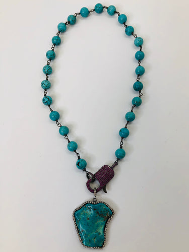 Rainey Elizabeth Turquoise and Pink Pave Ruby Short Necklace