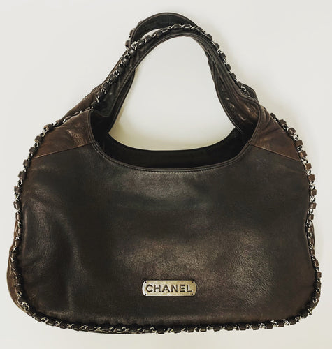 CHANEL Brown Lambskin Chain Around Hobo Bag