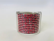 Load image into Gallery viewer, CHANEL Wide Fuchsia Tweed And Acrylic Silver Metal CC Hinged Cuff