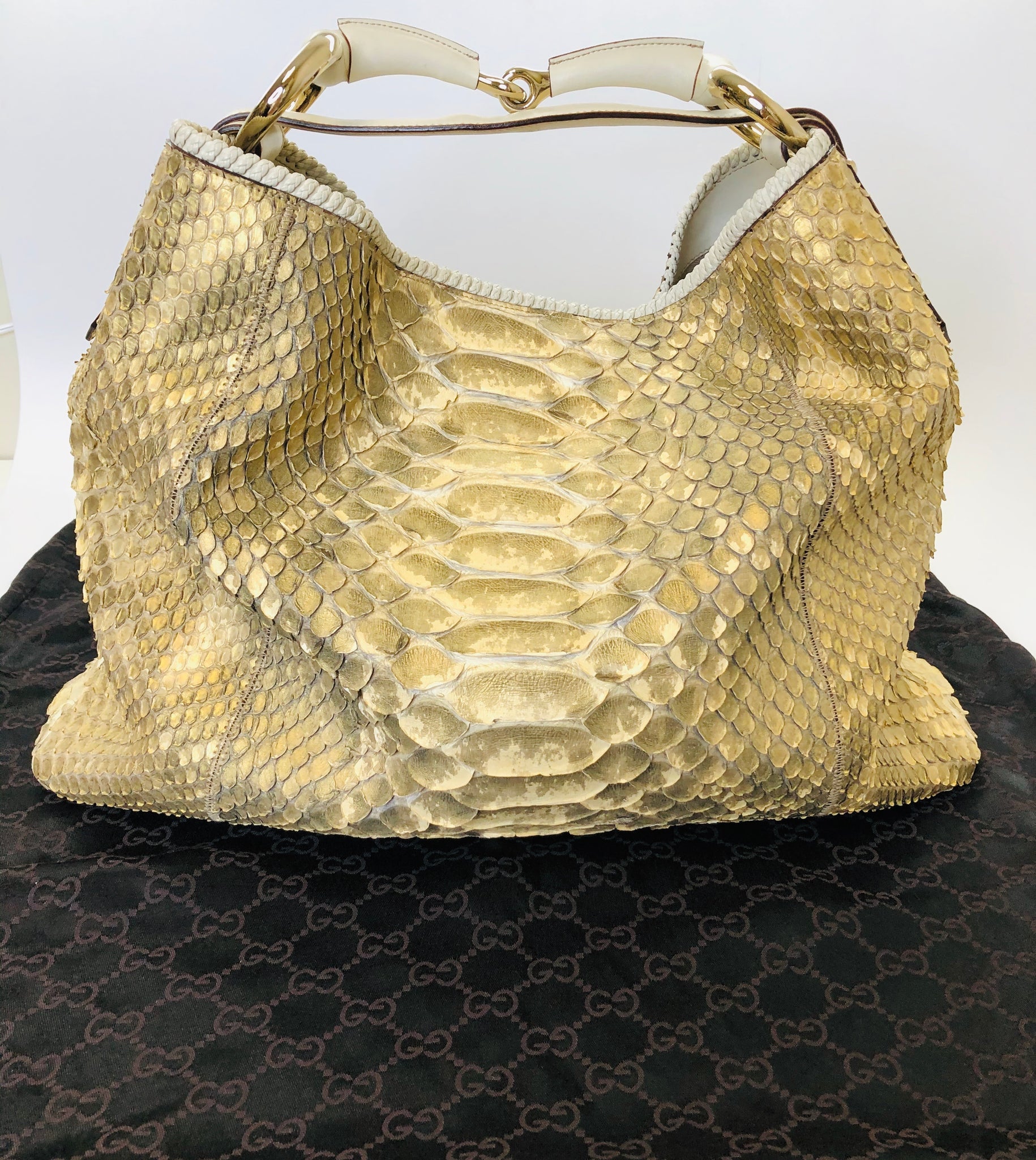 Gucci, Bags, Authentic Gucci Brown Python 85th Horsebit Hobo Large Bag