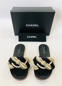 CHANEL Paris Cuba Cruise 2016/17 Runway Pearl and Rope Slides Size 38