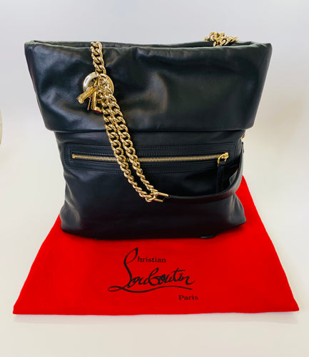 Christian Louboutin Black Leather Chain Strap Tote Bag