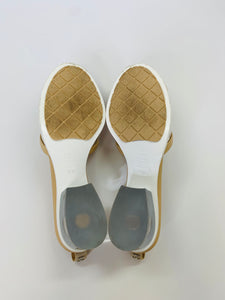 CHANEL Beige Leather and PVC Mules Size 38 1/2