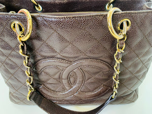 CHANEL Brown Caviar Leather Grand Shopping Tote