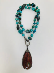 Rainey Elizabeth Long Turquoise and Diamond Necklace