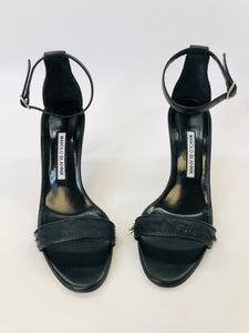 Manolo Blahnik Chaos 90 Black Leather Sandals Size 39 1/2