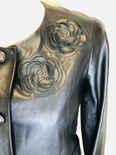 Load image into Gallery viewer, CHANEL Black Lambskin Camellia Embroidered Jacket Size 36