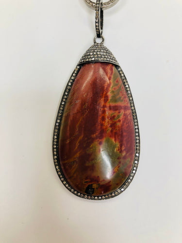 Rainey Elizabeth Blood Stone With Pave Diamonds Pendant