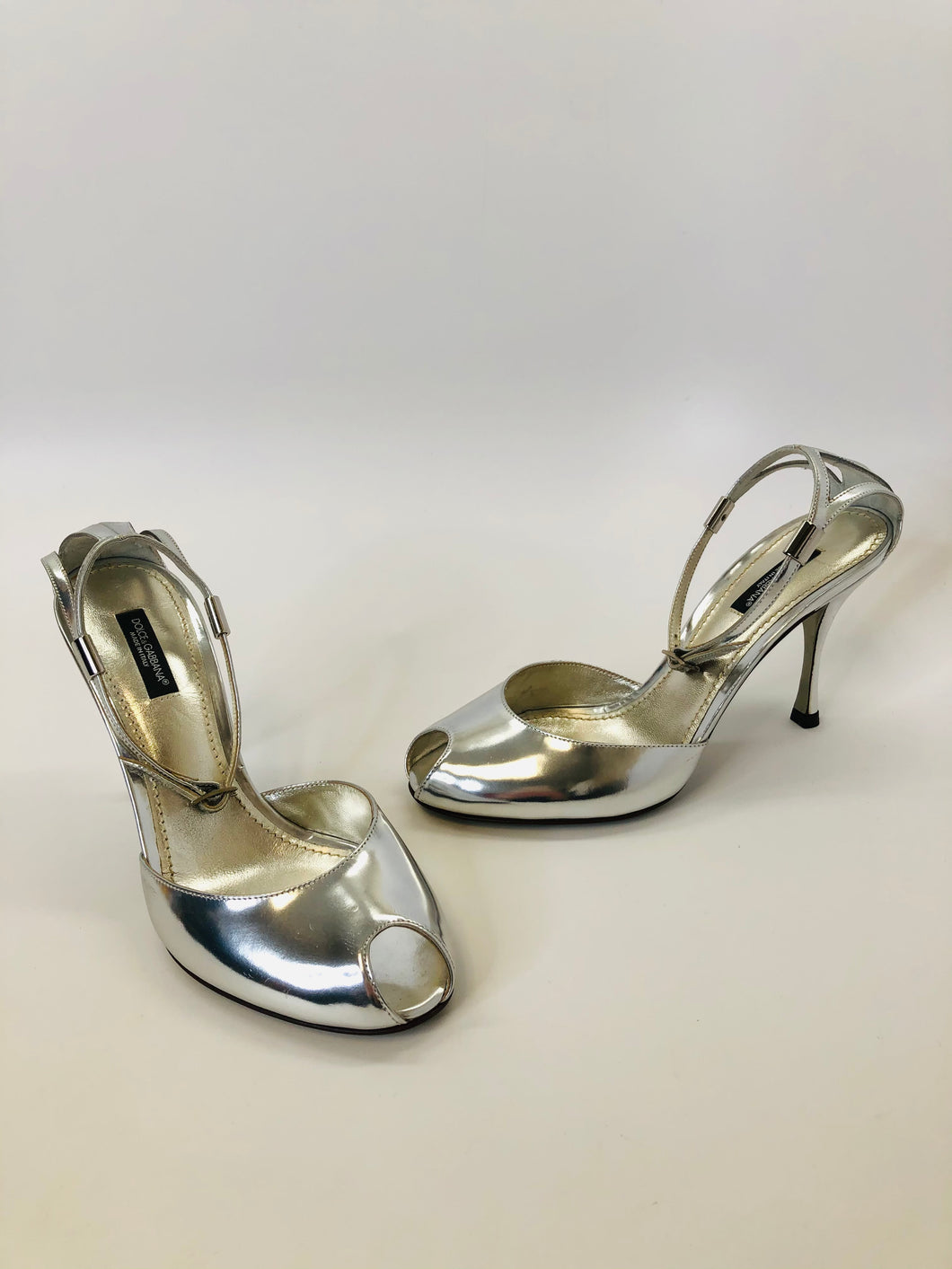 Dolce & Gabbana Silver Leather Sandals Size 37