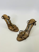 Load image into Gallery viewer, Manolo Blahnik Bronze Leather Jeweled Sandals Size 36 1/2