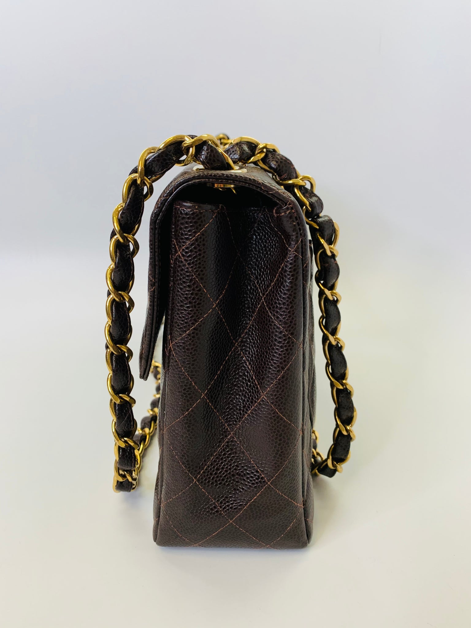 CHANEL Caviar Large Chain Shoulder Bag Leather Black Zip Goldper