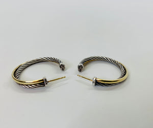 David Yurman Sterling Silver and Gold The Crossover Collection Hoop Earrings