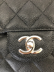 CHANEL Large Black Caviar Leather Classic Double Flap Bag